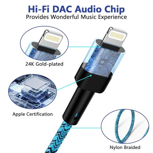 [Apple MFi Certified] Lightning to 3.5mm Aux Cord for iPhone, 2Pack/3.3ft Aux Cord Audio Cable for Car Headphone Home Speaker Stereo Compatible with iPhone 14 13 12 11 Pro Max Mini XR XS 8 7 6 iPad in Kuwait