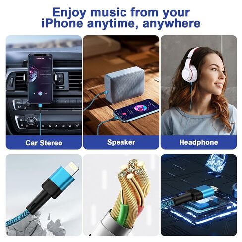 [Apple MFi Certified] Lightning to 3.5mm Aux Cord for iPhone, 2Pack/3.3ft Aux Cord Audio Cable for Car Headphone Home Speaker Stereo Compatible with iPhone 14 13 12 11 Pro Max Mini XR XS 8 7 6 iPad in Kuwait