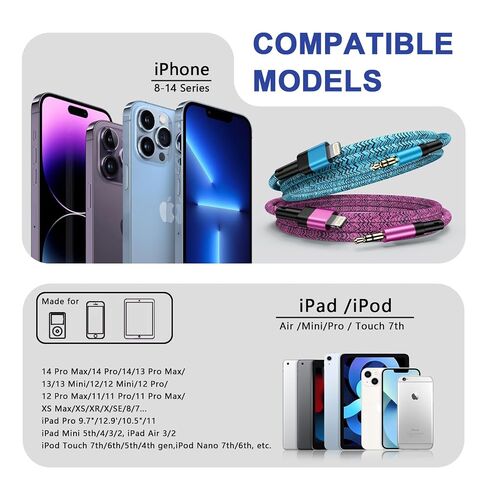[Apple MFi Certified] Lightning to 3.5mm Aux Cord for iPhone, 2Pack/3.3ft Aux Cord Audio Cable for Car Headphone Home Speaker Stereo Compatible with iPhone 14 13 12 11 Pro Max Mini XR XS 8 7 6 iPad in Kuwait