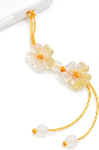 Cute Flower Beads Phone Lanyard, Marigold Kawaii Braided Phone Lanyard, Glass Bead Charm, Key Chain, Bag Charm in Saudi Arabia