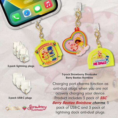 Sonix Dust Plugs - USB C + Lightning Compatible - Charging Port Charms (3 Pack) (Strawberry Shortcake Berry Besties Rainbow) in Kuwait