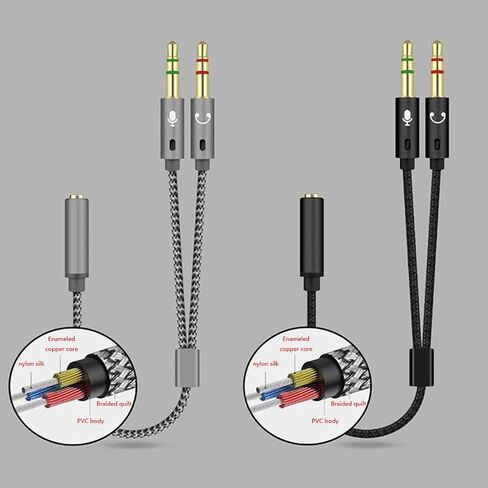 Headphone 3.5mm Splitter Mic Cable for Computer, Headset 3.5mm Female to 2 Dual Male Microphone Audio Stereo Jack in Kuwait