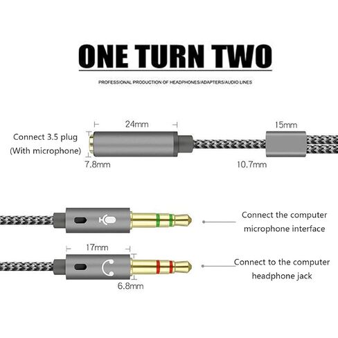 Headphone 3.5mm Splitter Mic Cable for Computer, Headset 3.5mm Female to 2 Dual Male Microphone Audio Stereo Jack in Kuwait