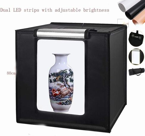 Photo Studio Light Box 80cm Adjustable Brightness Portable Folding Hook & Loop Professional Booth Table Top Photography Lighting Kit 2 Led Lights 3 Colors Backdrops in Saudi Arabia