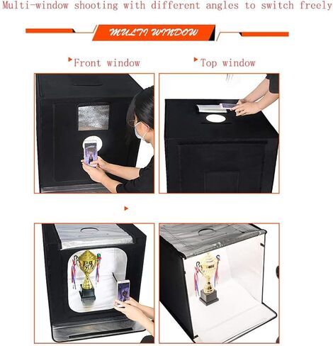 60cm/23.62inch Foldable Portable Photo Light Box 2LED Photo Light 5500K Tabletop Photography Lighting Kit with 4 Colors PVC Backdrops and Brightness Dimmer in Saudi Arabia