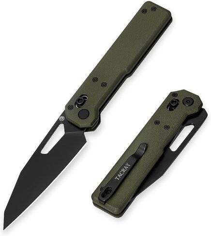 TACRAY Tarcus Folding Pocket Knife, 3.5" D2 Steel DLC Blade Carbon Fiber Overlay Handle, Lightweight EDC Knife with Crossbar Lock for Men and Women, Ideal for Camping, Hiking, and Survival in Kuwait