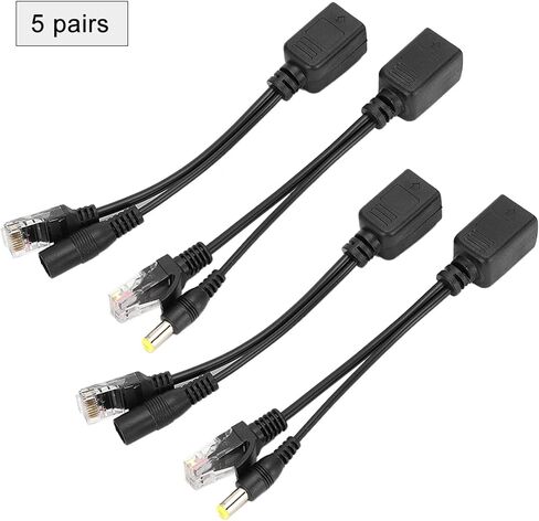 PoE Ethernet Splitter Adapter, Stable Performance, 5 Pairs for IP Camera, Easy Installation (Black) in Kuwait