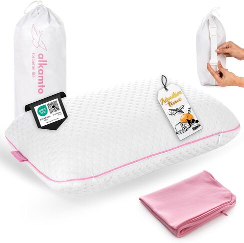 alkamto Travel & Camping Comfortable Memory Foam Pillow – Easy to Carry Portable Bag – Temperature Regulating Pillow Case in Kuwait