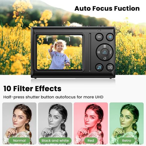 Digital Camera 4K 64MP Vlogging Camera Autofocus Point and Shoot Digital Cameras for Photography Camera for Kid Student Children Teen Girl Boy, 18X, 2 Batteries, 32GB Card, Black in Kuwait