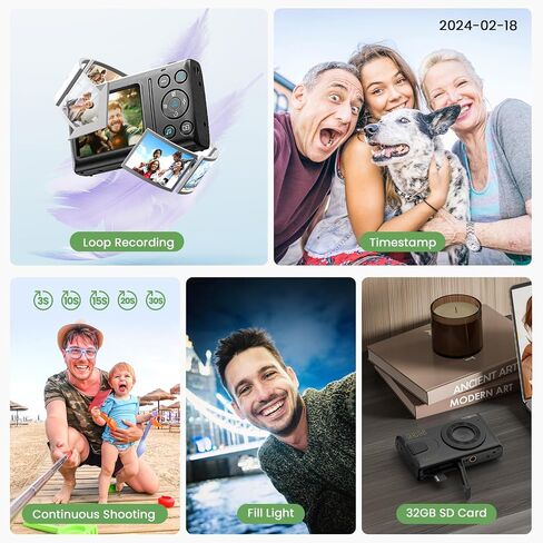 Digital Camera 4K 64MP Vlogging Camera Autofocus Point and Shoot Digital Cameras for Photography Camera for Kid Student Children Teen Girl Boy, 18X, 2 Batteries, 32GB Card, Black in Kuwait