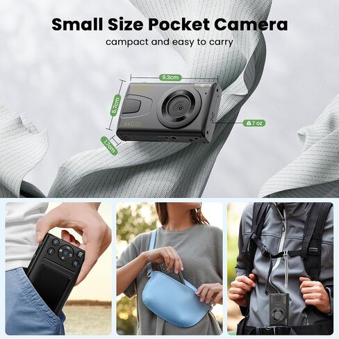 Digital Camera 4K 64MP Vlogging Camera Autofocus Point and Shoot Digital Cameras for Photography Camera for Kid Student Children Teen Girl Boy, 18X, 2 Batteries, 32GB Card, Black in Kuwait