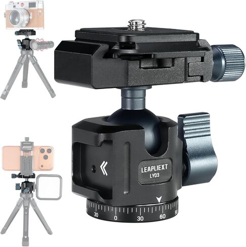 Arca-Swiss 360° Panoramic Ball Head, Aluminum Alloy, 1/4" & 3/8" Threads, 2.5KG/5.5LBS Load, 90° Tilt, Quick Release Plate for Tripod, Monopod, DSLR, Camcorder, Photography & Videography in Kuwait