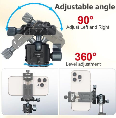 Arca-Swiss 360° Panoramic Ball Head, Aluminum Alloy, 1/4" & 3/8" Threads, 2.5KG/5.5LBS Load, 90° Tilt, Quick Release Plate for Tripod, Monopod, DSLR, Camcorder, Photography & Videography in Kuwait