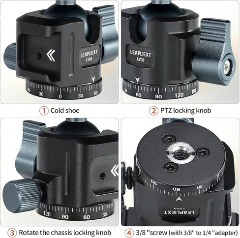 Arca-Swiss 360° Panoramic Ball Head, Aluminum Alloy, 1/4" & 3/8" Threads, 2.5KG/5.5LBS Load, 90° Tilt, Quick Release Plate for Tripod, Monopod, DSLR, Camcorder, Photography & Videography in Kuwait