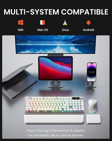 EWEADN V98 Wireless Keyboard and Mouse Combo Dual Wrist Rest, Milky White in Kuwait