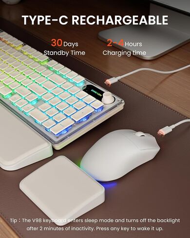 EWEADN V98 Wireless Keyboard and Mouse Combo Dual Wrist Rest, Milky White in Kuwait