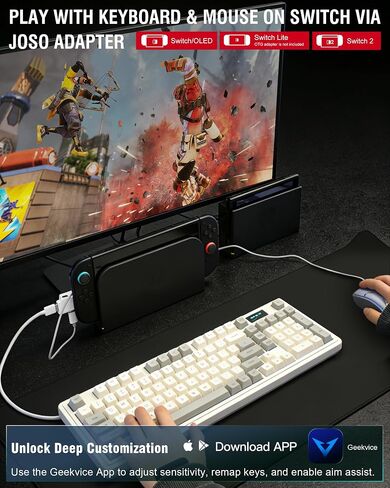 Joso Keyboard and Mouse Adapter for Nintendo Switch, Switch Keyboard Adapter Compatible with NS2/NS1/OLED for Playing Apex/Fortnite/FPS, Support Smart Assist/Custom Key Mapping/Sensitivity via App in Kuwait