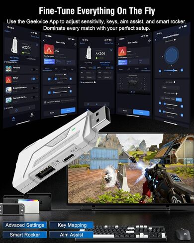 Joso Keyboard and Mouse Adapter for Nintendo Switch, Switch Keyboard Adapter Compatible with NS2/NS1/OLED for Playing Apex/Fortnite/FPS, Support Smart Assist/Custom Key Mapping/Sensitivity via App in Kuwait