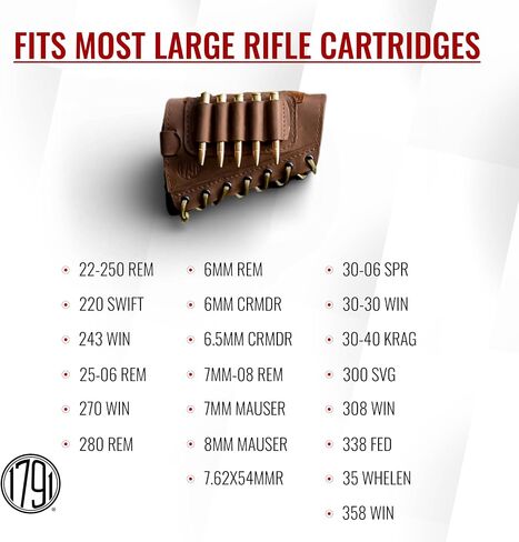 1791 Hunt Rifle Buttstock Ammo Holder, Leather Cartridge Carrier (5 Rounds) in Kuwait