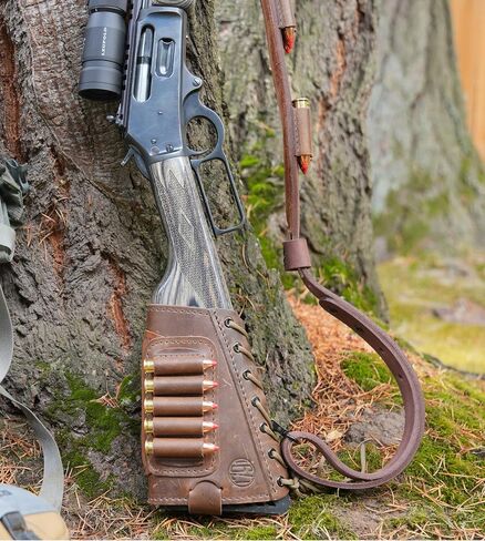 1791 Hunt Rifle Buttstock Ammo Holder, Leather Cartridge Carrier (5 Rounds) in Kuwait