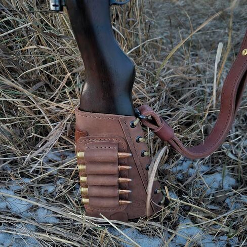 1791 Hunt Rifle Buttstock Ammo Holder, Leather Cartridge Carrier (5 Rounds) in Kuwait
