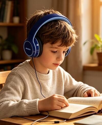 Kids Headphones for kids Over-Ear headset Limited 80/95DB 3.5mm Blue in Kuwait