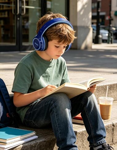 Kids Headphones for kids Over-Ear headset Limited 80/95DB 3.5mm Blue in Kuwait
