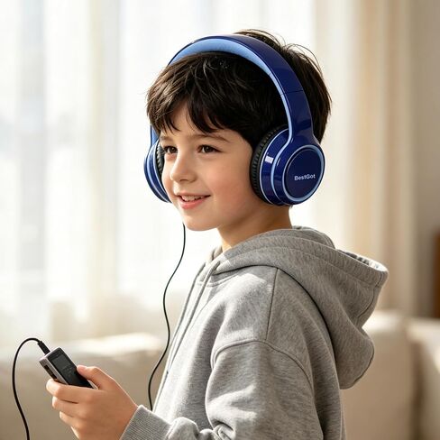 Kids Headphones for kids Over-Ear headset Limited 80/95DB 3.5mm Blue in Kuwait