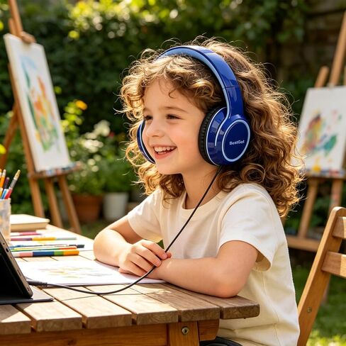 Kids Headphones for kids Over-Ear headset Limited 80/95DB 3.5mm Blue in Kuwait