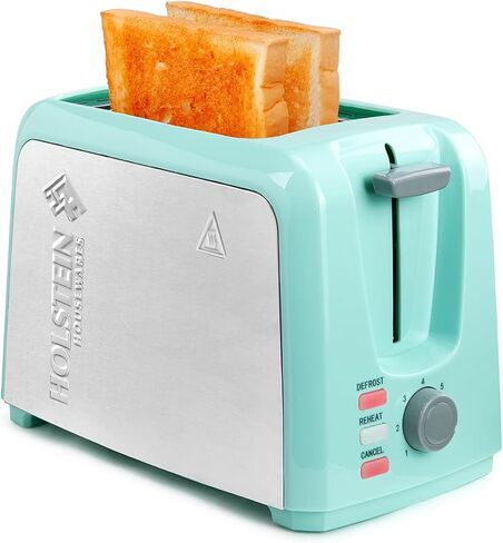 Holstein Housewares 2-Slice Toaster with 7 Browning Settings, Extra-Wide Slots, Reheat, Defrost, Cancel, High-Lift Release, Removable Crumb Tray – Compact Stainless Steel, Mint in Kuwait