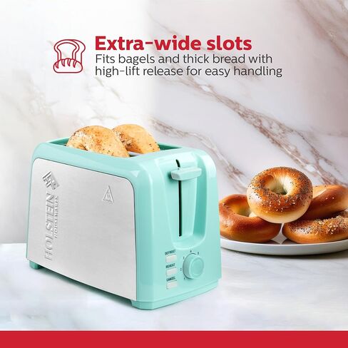 Holstein Housewares 2-Slice Toaster with 7 Browning Settings, Extra-Wide Slots, Reheat, Defrost, Cancel, High-Lift Release, Removable Crumb Tray – Compact Stainless Steel, Mint in Kuwait