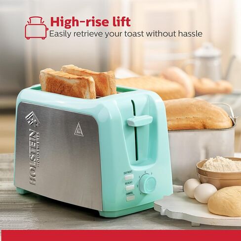 Holstein Housewares 2-Slice Toaster with 7 Browning Settings, Extra-Wide Slots, Reheat, Defrost, Cancel, High-Lift Release, Removable Crumb Tray – Compact Stainless Steel, Mint in Kuwait