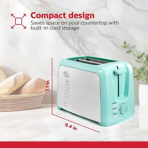 Holstein Housewares 2-Slice Toaster with 7 Browning Settings, Extra-Wide Slots, Reheat, Defrost, Cancel, High-Lift Release, Removable Crumb Tray – Compact Stainless Steel, Mint in Kuwait