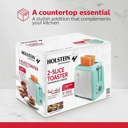 Holstein Housewares 2-Slice Toaster with 7 Browning Settings, Extra-Wide Slots, Reheat, Defrost, Cancel, High-Lift Release, Removable Crumb Tray – Compact Stainless Steel, Mint in Kuwait