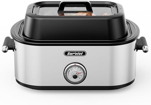 Sunvivi Upgrated Electric Roaster Oven with Extra Large Visible Glass Lid, Turkey Roaster with Self-Basting Lid, Defrost & Warm Function, Removable Pan & Rack, 150-450°F Adjustable Temp in Kuwait