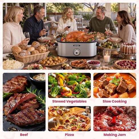 Sunvivi Upgrated Electric Roaster Oven with Extra Large Visible Glass Lid, Turkey Roaster with Self-Basting Lid, Defrost & Warm Function, Removable Pan & Rack, 150-450°F Adjustable Temp in Kuwait