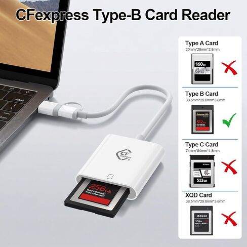 CFexpress Type B Card Reader with USB 3.2 (Gen 2) 10Gbps, USB & USBC to CF Express Memory Card Digital Camera Adapter for Canon/Nikon/Sony/Fujifilm, Compatible with iPhone/iPad/Tablet/Laptop/Computer in Kuwait