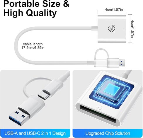 CFexpress Type B Card Reader with USB 3.2 (Gen 2) 10Gbps, USB & USBC to CF Express Memory Card Digital Camera Adapter for Canon/Nikon/Sony/Fujifilm, Compatible with iPhone/iPad/Tablet/Laptop/Computer in Kuwait