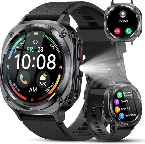 Military Smart Watches for Men(Answer/Make Calls), 1.39" HD Fitness Watch, 24/7 Heart Rate Sleep Monitor, Smart Watch for Men,114+ Sport Modes, IP68 Waterproof Smartwatch for Android iOS, 30Day, Black in Kuwait