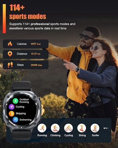 Military Smart Watches for Men(Answer/Make Calls), 1.39" HD Fitness Watch, 24/7 Heart Rate Sleep Monitor, Smart Watch for Men,114+ Sport Modes, IP68 Waterproof Smartwatch for Android iOS, 30Day, Black in Kuwait
