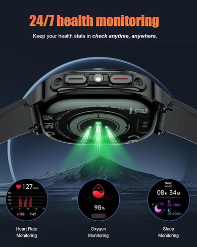 Military Smart Watches for Men(Answer/Make Calls), 1.39" HD Fitness Watch, 24/7 Heart Rate Sleep Monitor, Smart Watch for Men,114+ Sport Modes, IP68 Waterproof Smartwatch for Android iOS, 30Day, Black in Kuwait