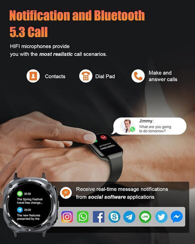 Military Smart Watches for Men(Answer/Make Calls), 1.39" HD Fitness Watch, 24/7 Heart Rate Sleep Monitor, Smart Watch for Men,114+ Sport Modes, IP68 Waterproof Smartwatch for Android iOS, 30Day, Black in Kuwait