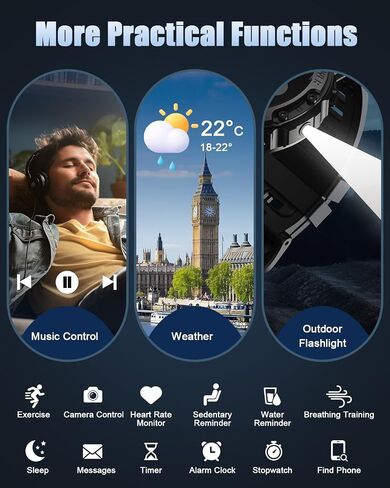 Military Smart Watches for Men(Answer/Make Calls), 1.39" HD Fitness Watch, 24/7 Heart Rate Sleep Monitor, Smart Watch for Men,114+ Sport Modes, IP68 Waterproof Smartwatch for Android iOS, 30Day, Black in Kuwait