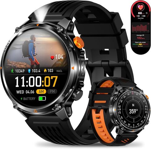MIlitary Smart Watch with Compass/Flashlight for Android & iPhone (2 Bands) in Kuwait