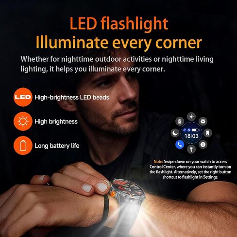 MIlitary Smart Watch with Compass/Flashlight for Android & iPhone (2 Bands) in Kuwait