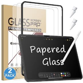 Esanik 2 Pack Like Paper Glass Screen Protector for iPad Air 13 Inch M4/M3/M2 (2026/2025/2024) 9H Tempered Glass Film with Alignment Frame, Writing Like on Paper, Apple Pencil Compatible in Kuwait