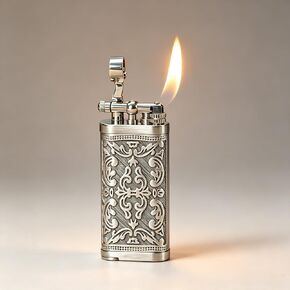 Pipe Lighter Chrome Arabesque Carved 90°Angled Soft Flame, Butane Refillable with Tamper & Scraper, Use Zinc Alloy (Butane Not Include) in Kuwait