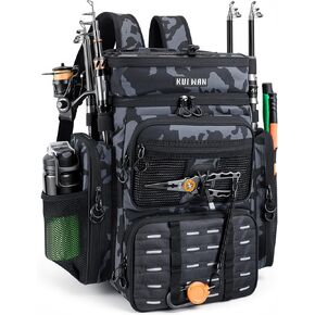 Fishing Backpack with Cooler & 4 Rod Holder, Large 45L Tackle Bag Store Fishing Gear Boxes Gifts for Men Woman-Camo Back Pack in Kuwait