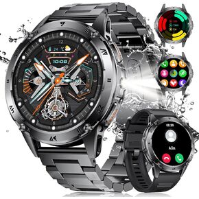 LIGE Military Smart Watch for Men iPhone Android 1.43" HD Amoled Rugged 120+ Sport Modes IP68 Waterproof Answer/Make Call Fitness Running Heart Rate Blood Pressure Health Mens Smartwatch EF6-E in Kuwait