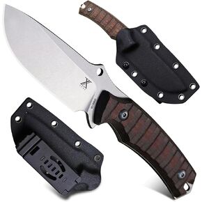 ZARX 8.5 Inch Hunting Knife with Kydex Sheath, 8Cr18MoV Steel, Linen Handle, Full Tang EDC Survival Camping Knife in Kuwait